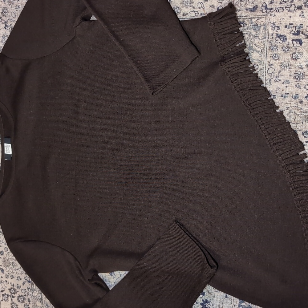 Asymmetrical Fringe Studio 1940 Brown Sweater with  Hem